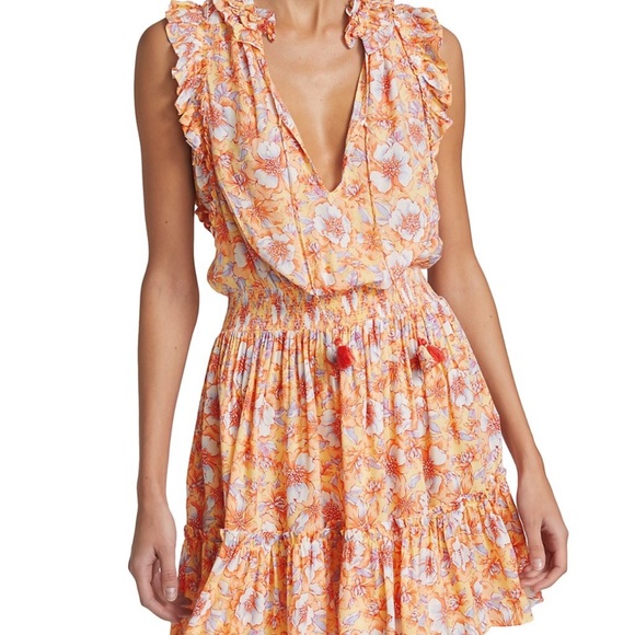 Poupette St. Barth Dresses & Skirts - Poupette St. Barth Triny Smocked Floral Mini Dress with Tassel Ties